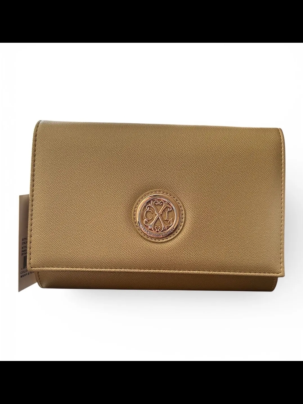 Christian Lacroix Metallic Gold Envelope Clutch with Medallion